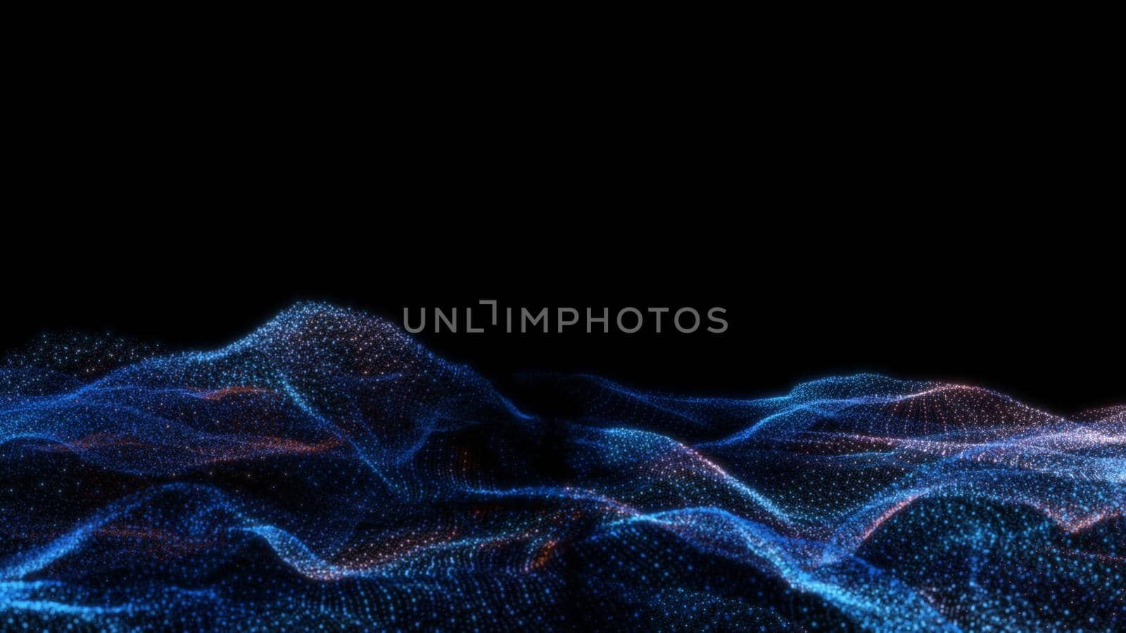 Abstract particle waves with depth of field effect. Futuristic 3d illustration. Technology concept. Cyber UI, HUD element