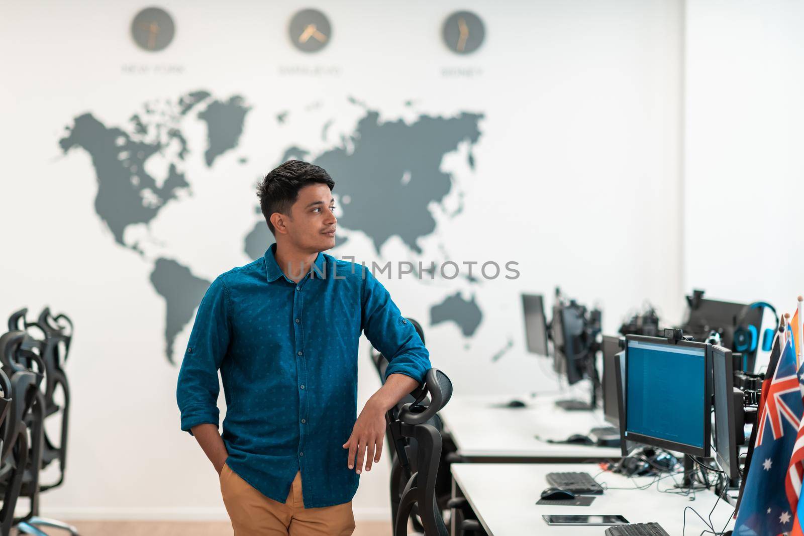 Portrait of casual business men leader standing confidence at Co-Working space.Small Business Startup Concept. Selective focus by dotshock