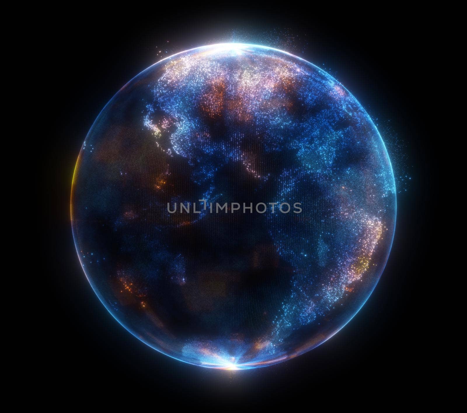 Glowing sphere with a map of the world from particles by cherezoff