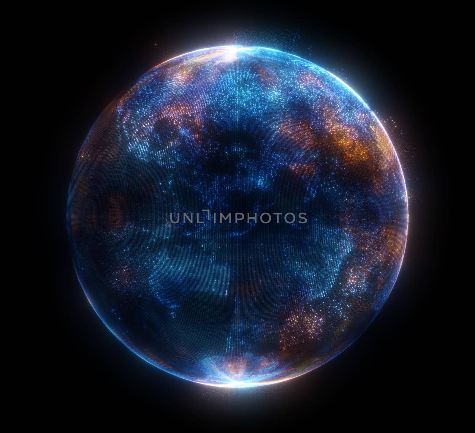 Glowing sphere with a map of the world from particles by cherezoff