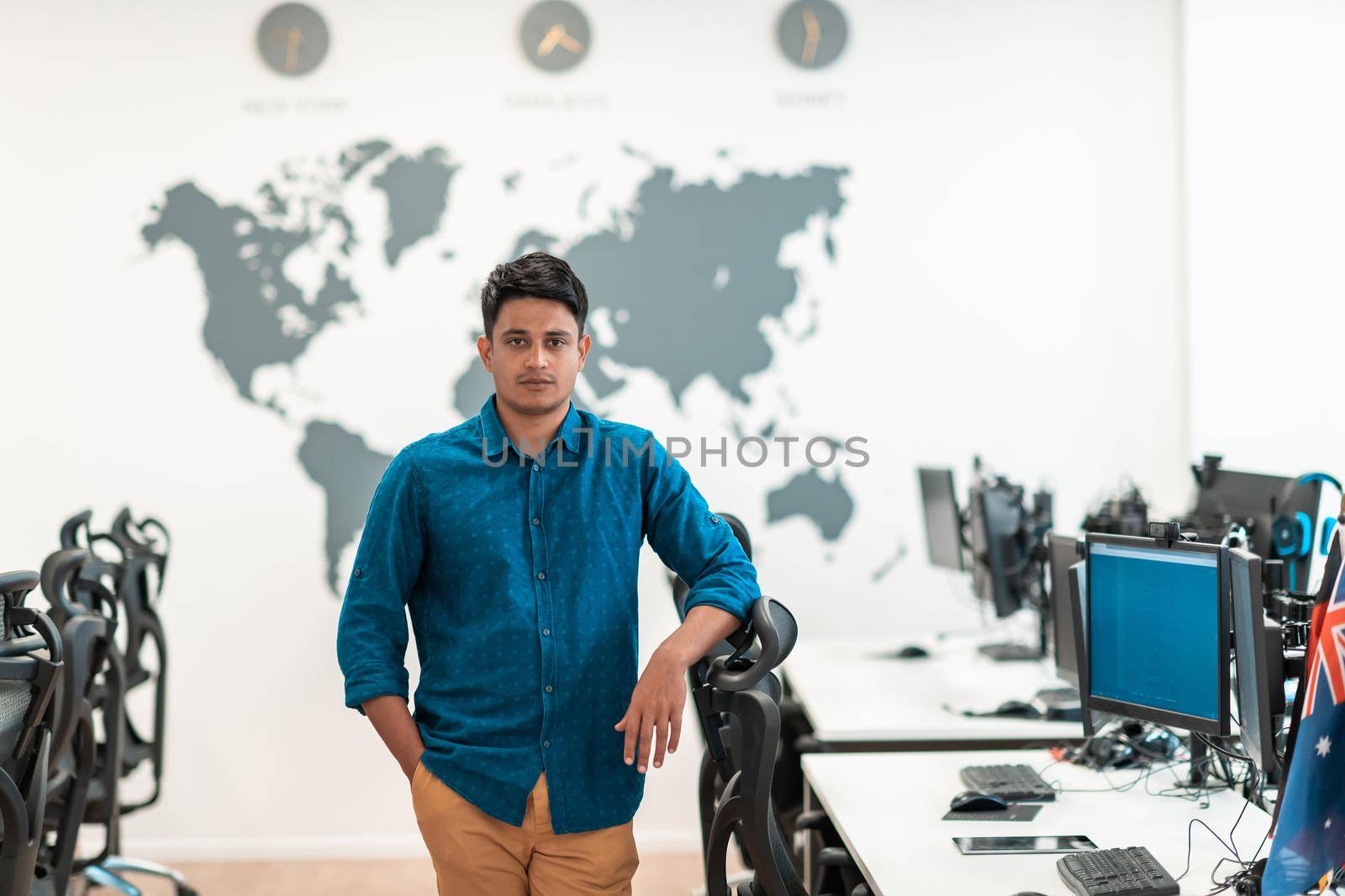 Portrait of casual business men leader standing confidence at Co-Working space.Small Business Startup Concept. Selective focus. High-quality photo