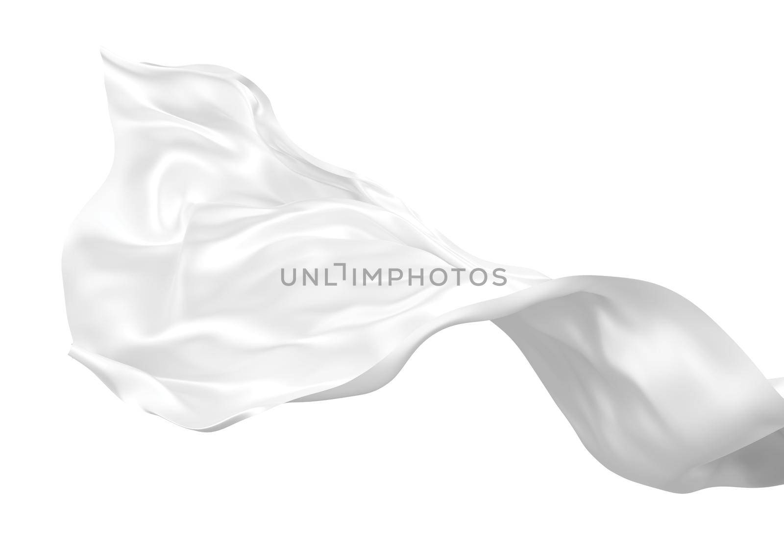 White fabric flying in the wind isolated on white background 3D render by Myimagine