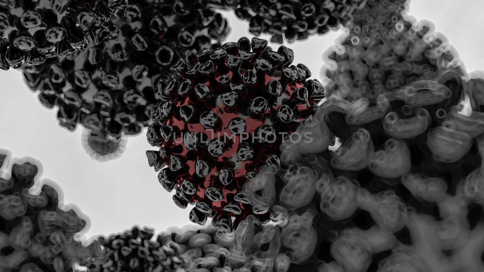 Coronavirus 2019-nCov novel coronavirus concept resposible for asian flu outbreak and coronaviruses influenza as dangerous flu strain cases as a pandemic. Microscope virus close up. 3d rendering by kwarkot