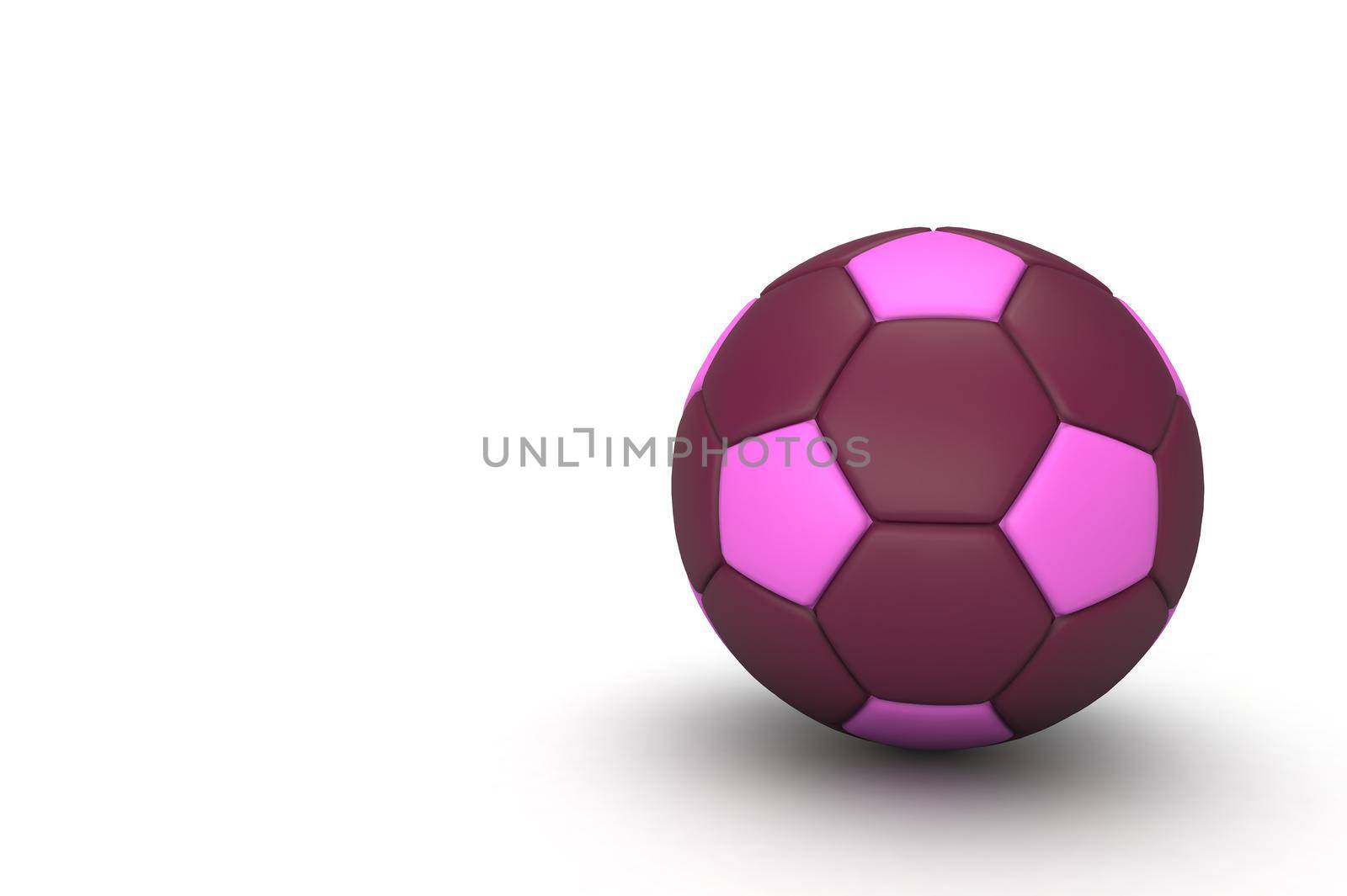 Classic 3D soccer ball in purple colors on a white blank background