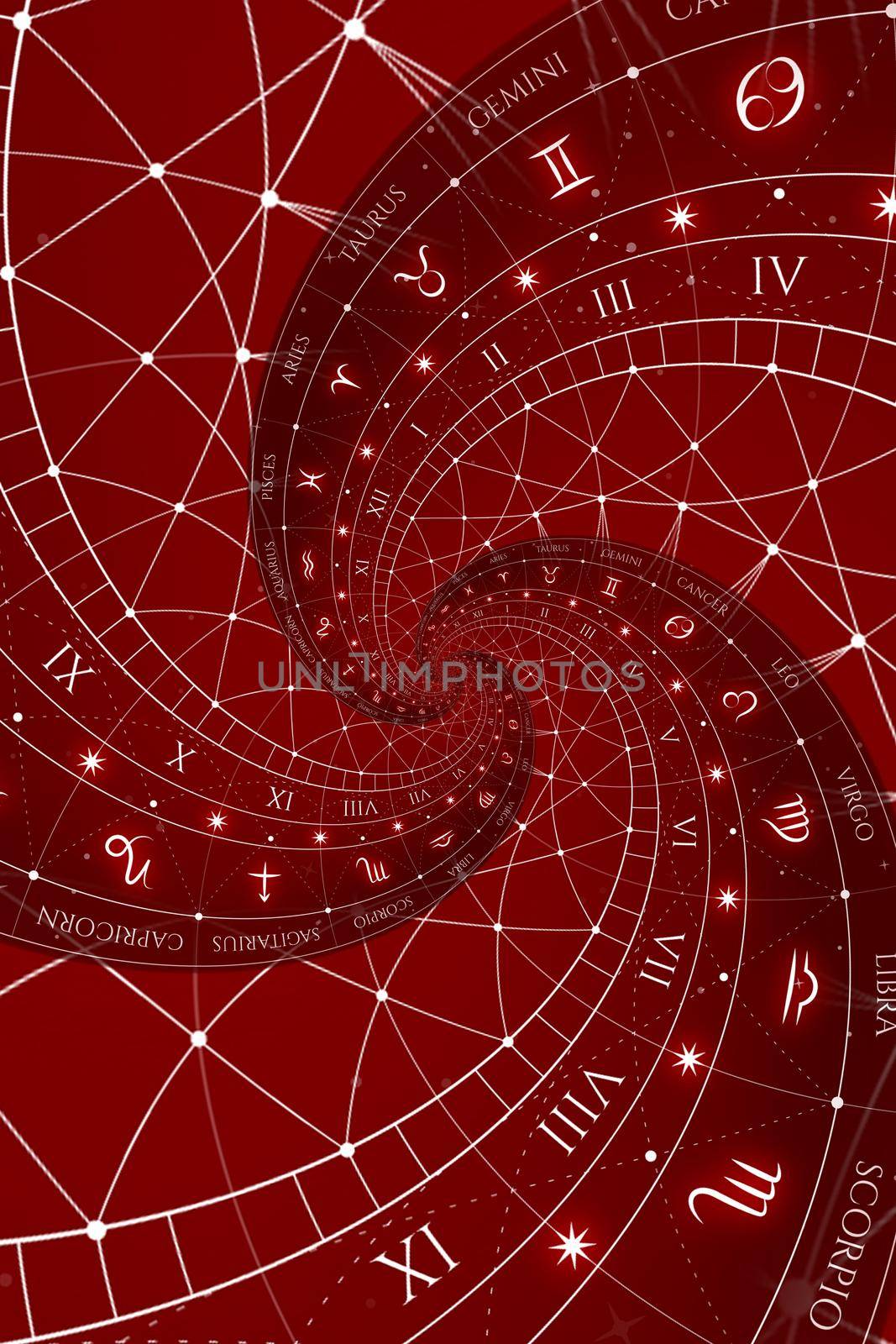 Astrological background with zodiac signs and symbol - red