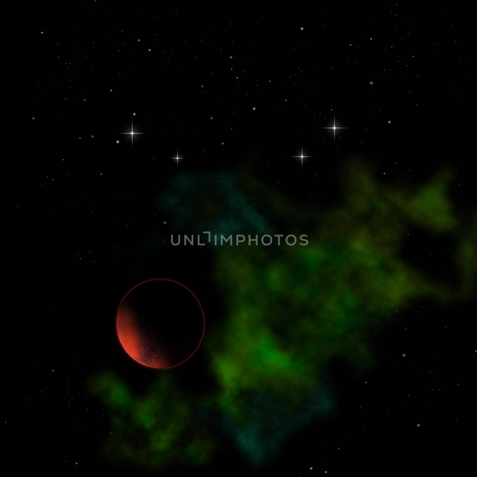 Far-out planets in a space against stars and nebula. Elements of this image furnished by NASA . 3D rendering.