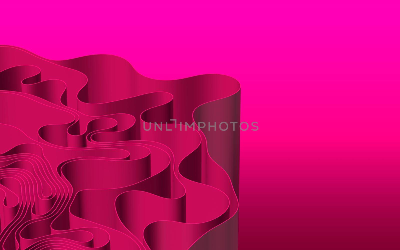 Abstract wavy splines background, smooth lines, folded plastic or fabrics, 3d rendering illustration