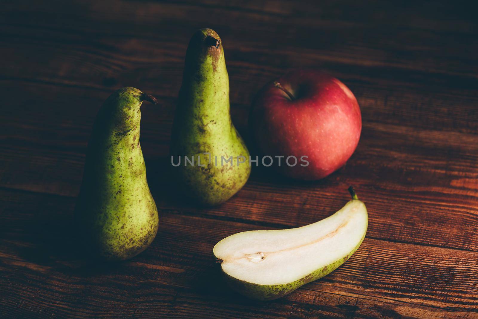 Still Life with Conference Pears and Red Apple