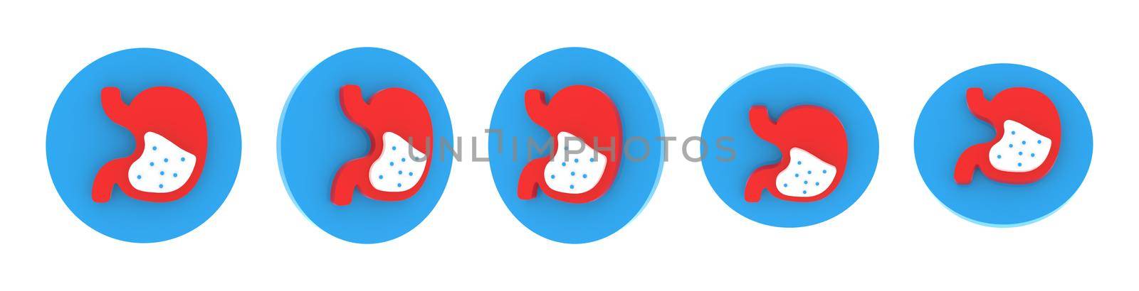 Volumetric round medical icon set, blue, red and white soft plastic. Different viewing angles, 3d rendering illustration