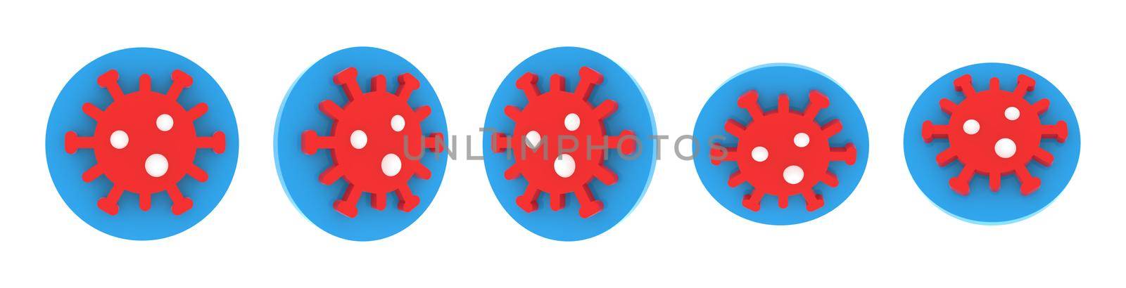 Volumetric round medical icon set, blue, red and white soft plastic. Different viewing angles, 3d rendering illustration