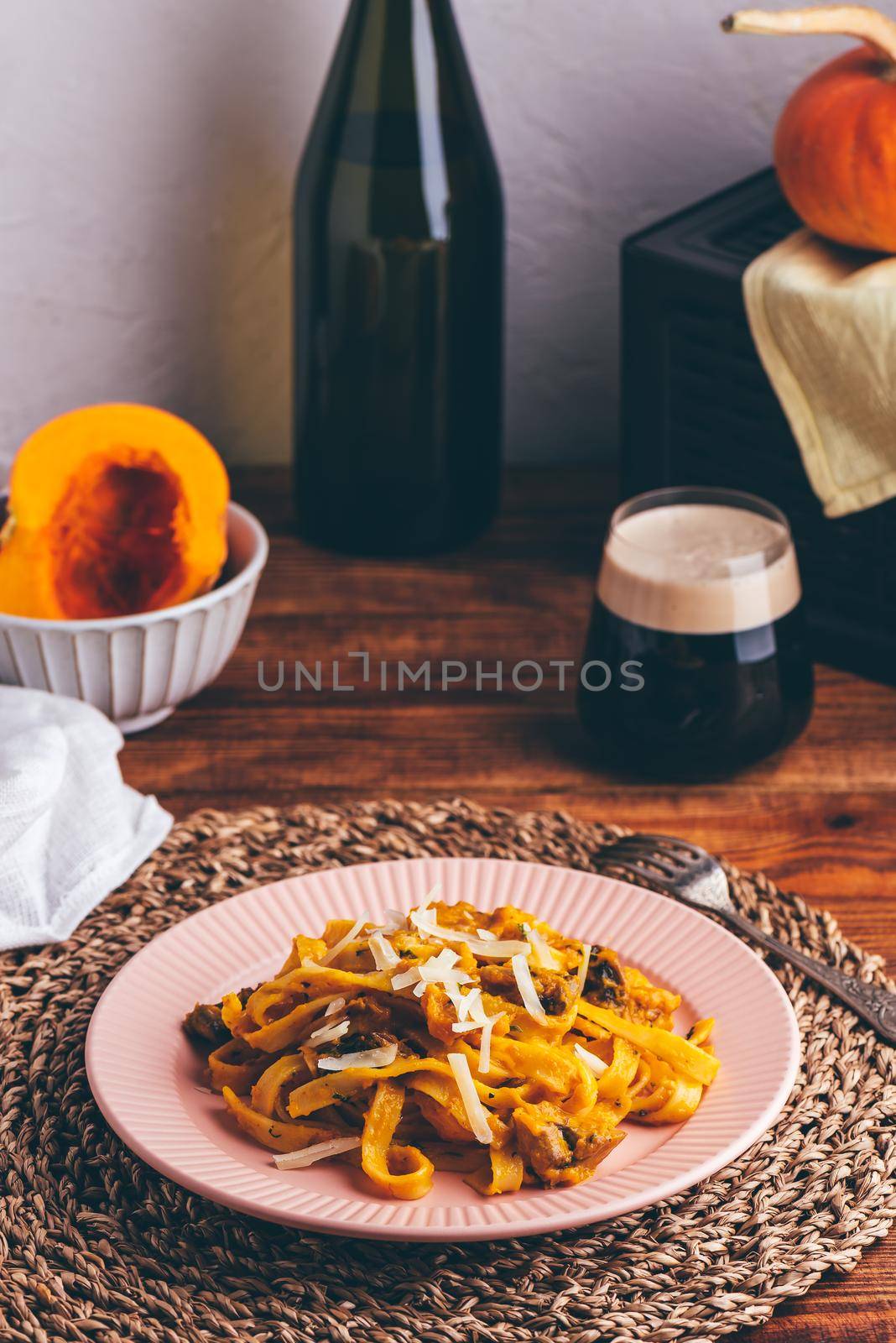 Fettuccine Pasta with Pumpkin Sauce and Mushrooms by Seva_blsv