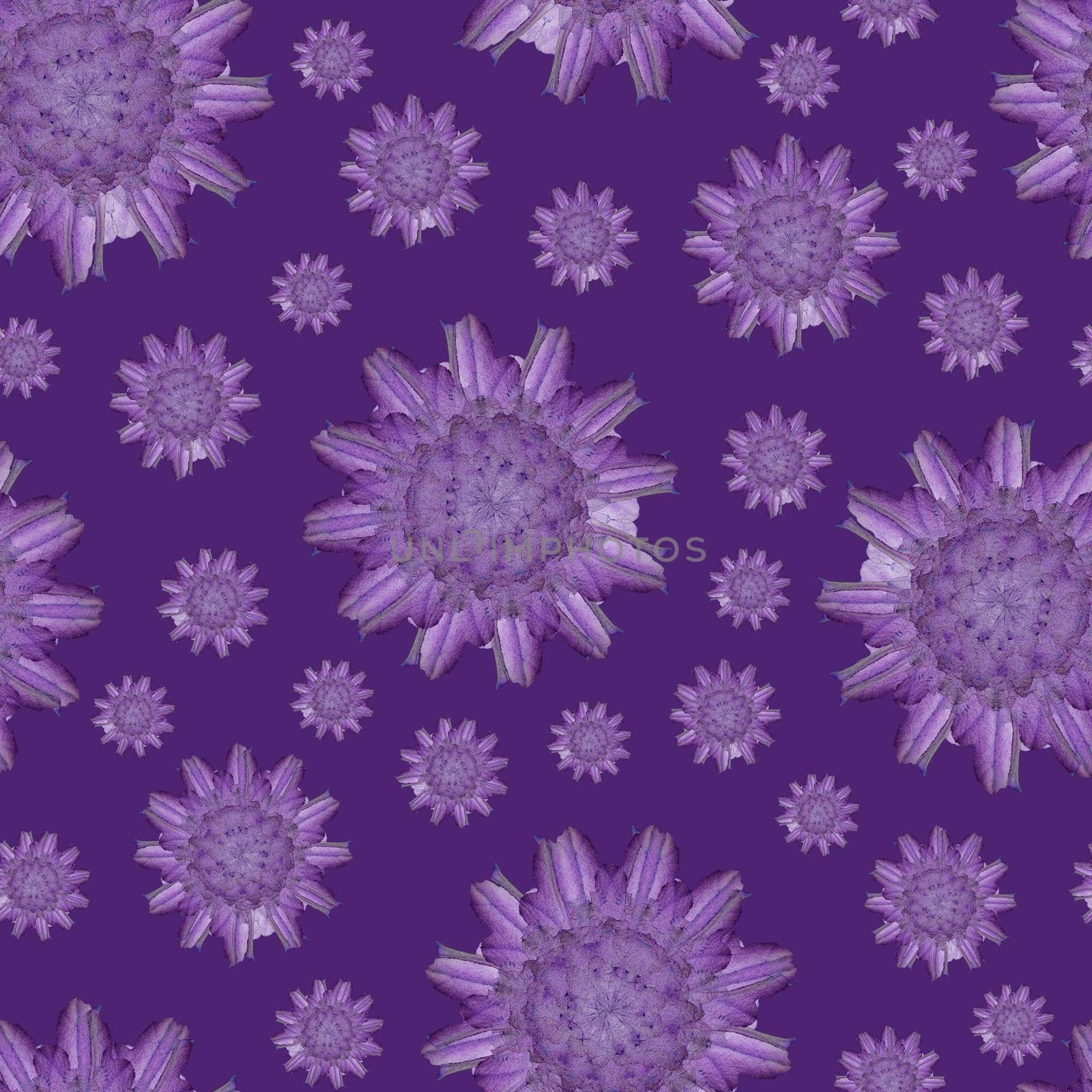 Floral Repeat Pattern. Violet Flower on Purple Background. by Rina_Dozornaya
