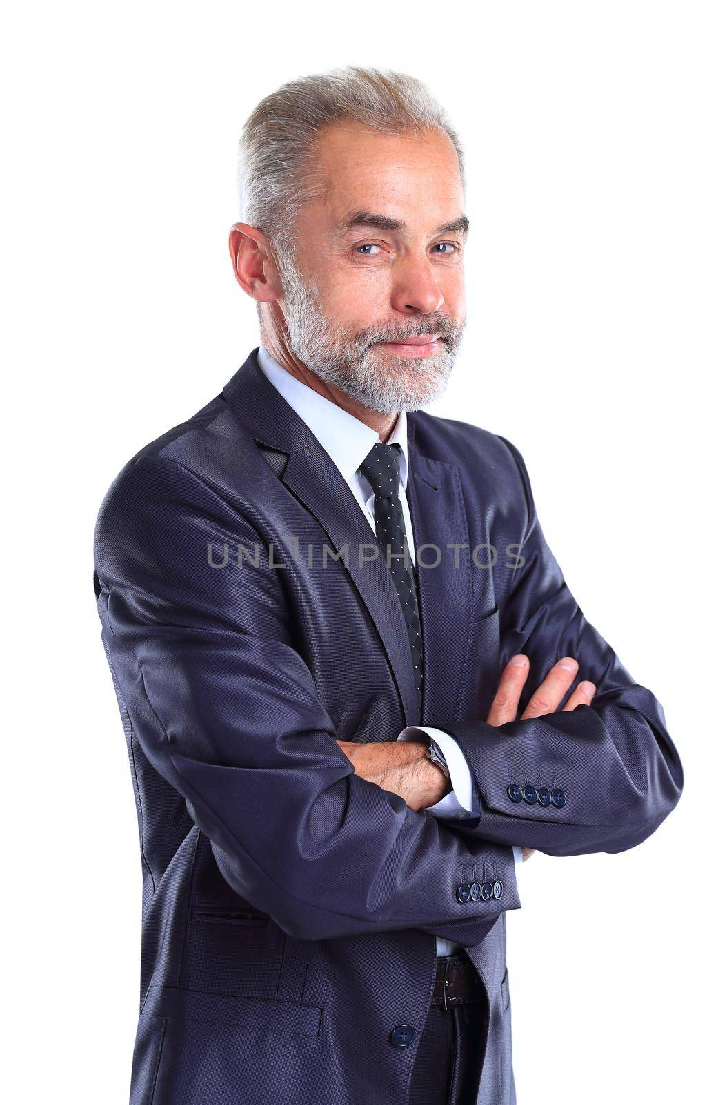 Confident business man in suit isolated on white background