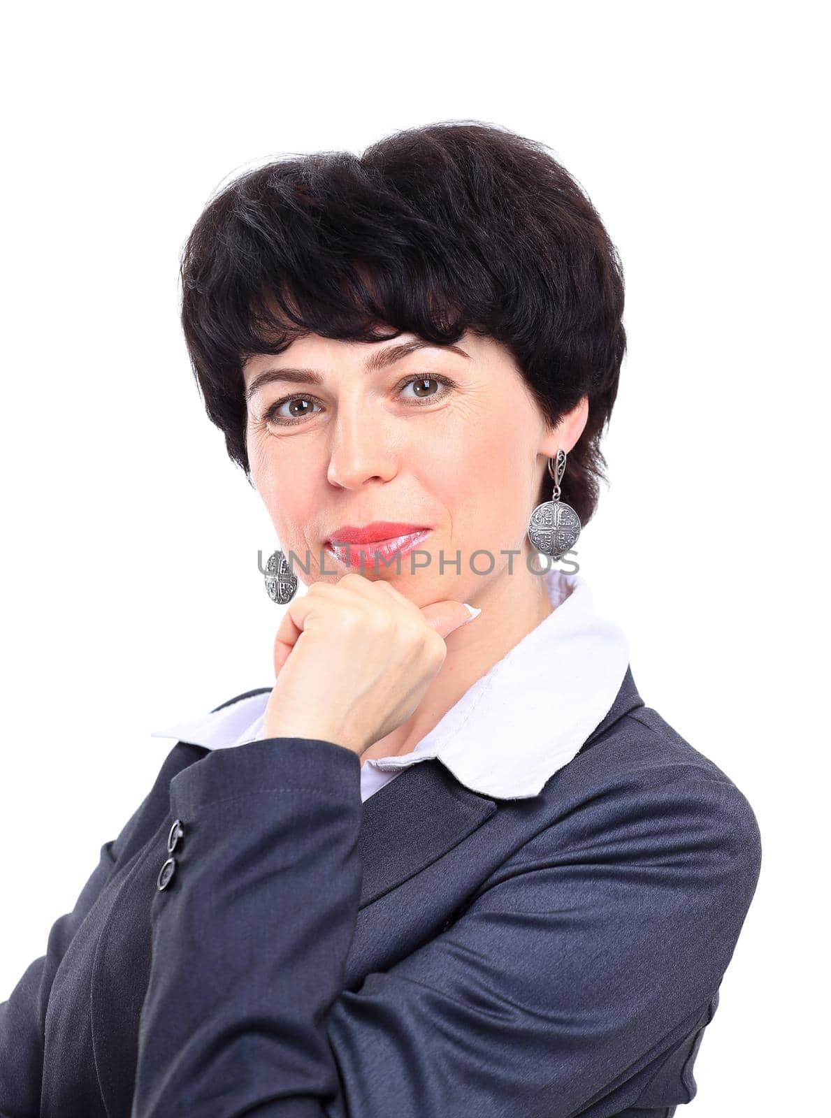 Smiling business woman. Isolated over white background