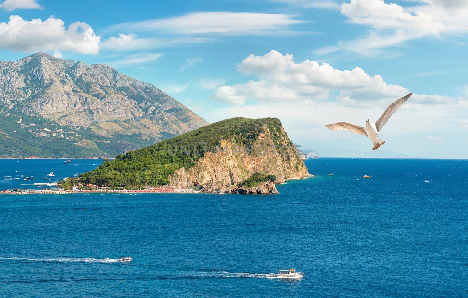 Budva on adriatic sea and Nicholas Island