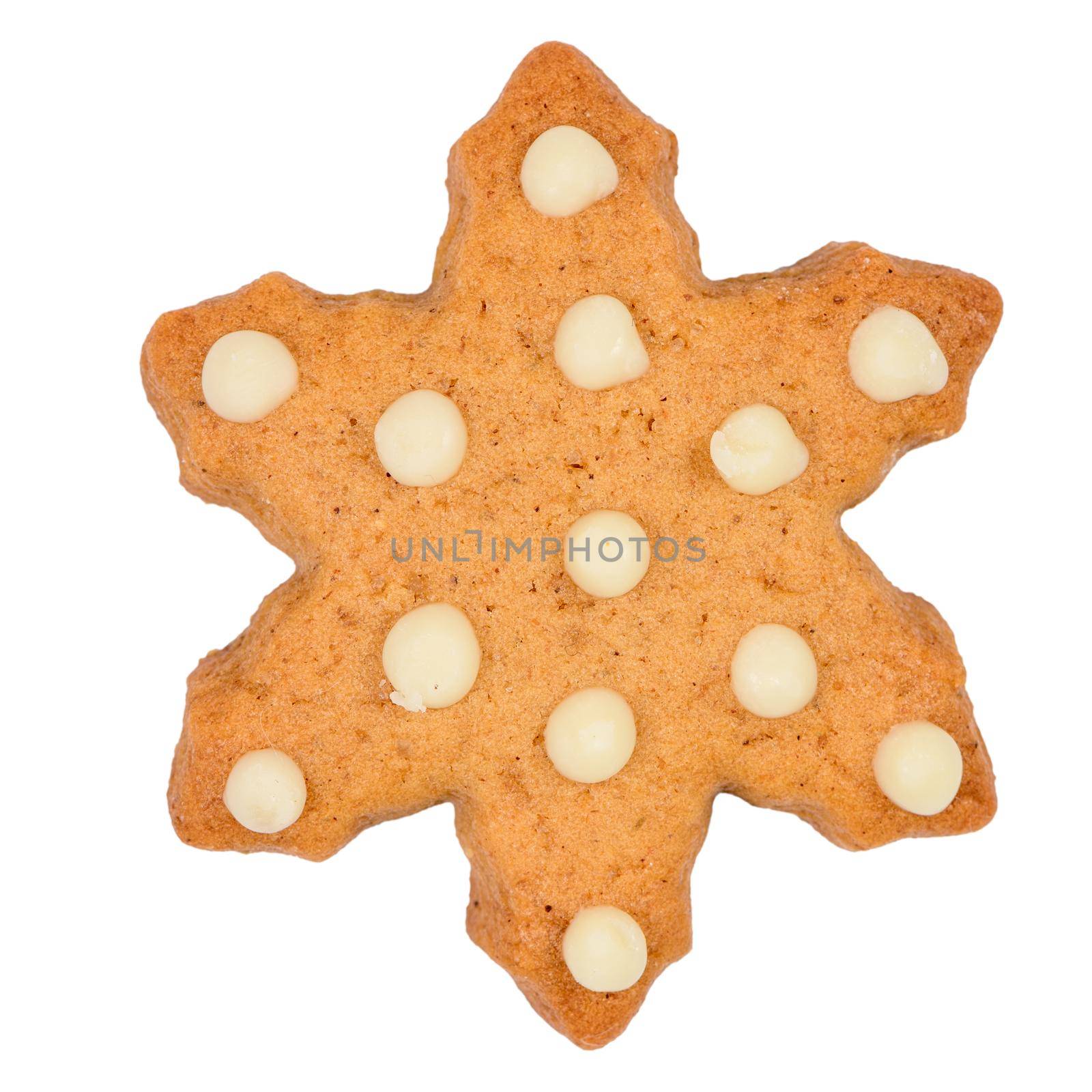 Tasty homemade Christmas cookie on white background.