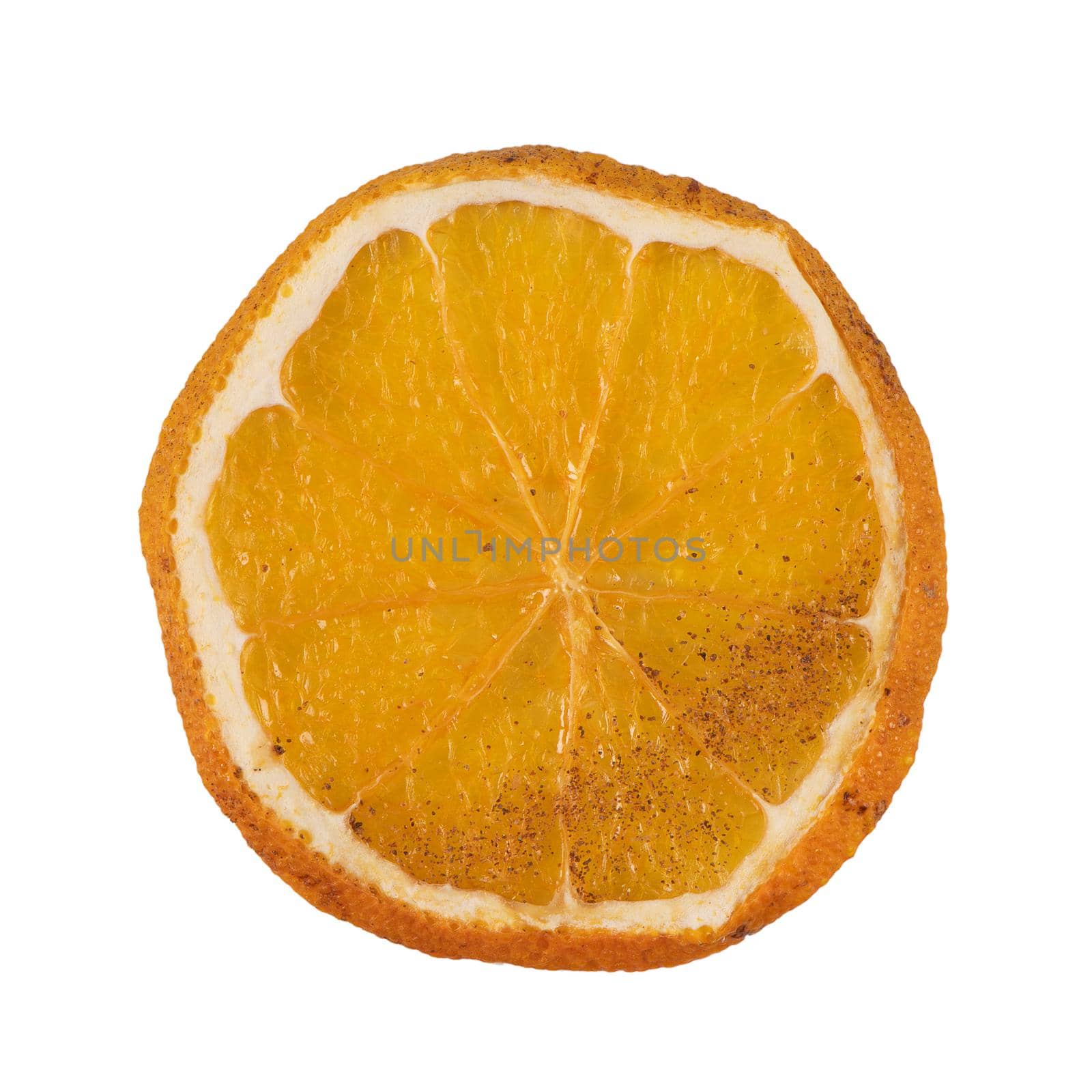 Dried slice of orange isolated on white background.