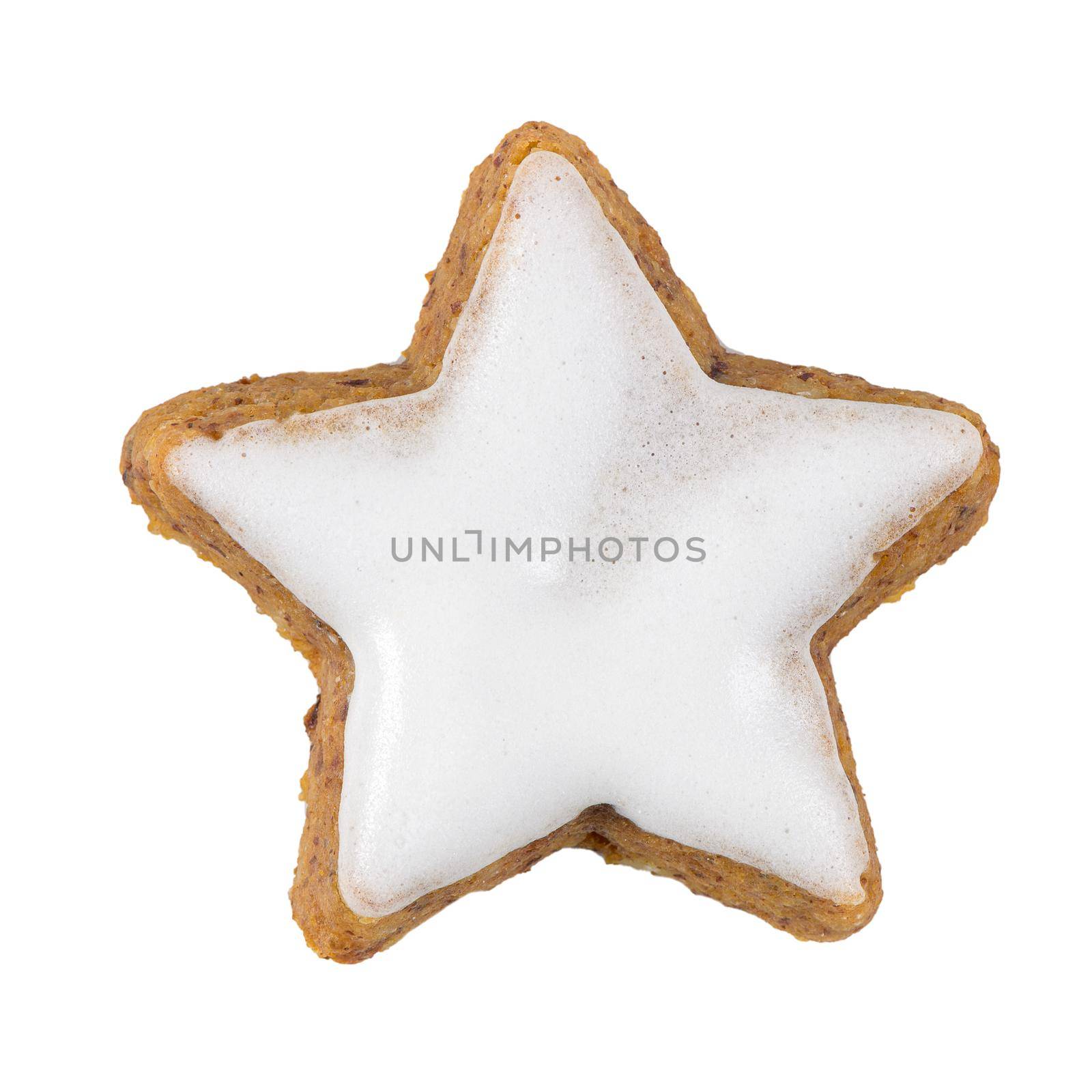 Cinnamon Star biscuit isolated on white background.