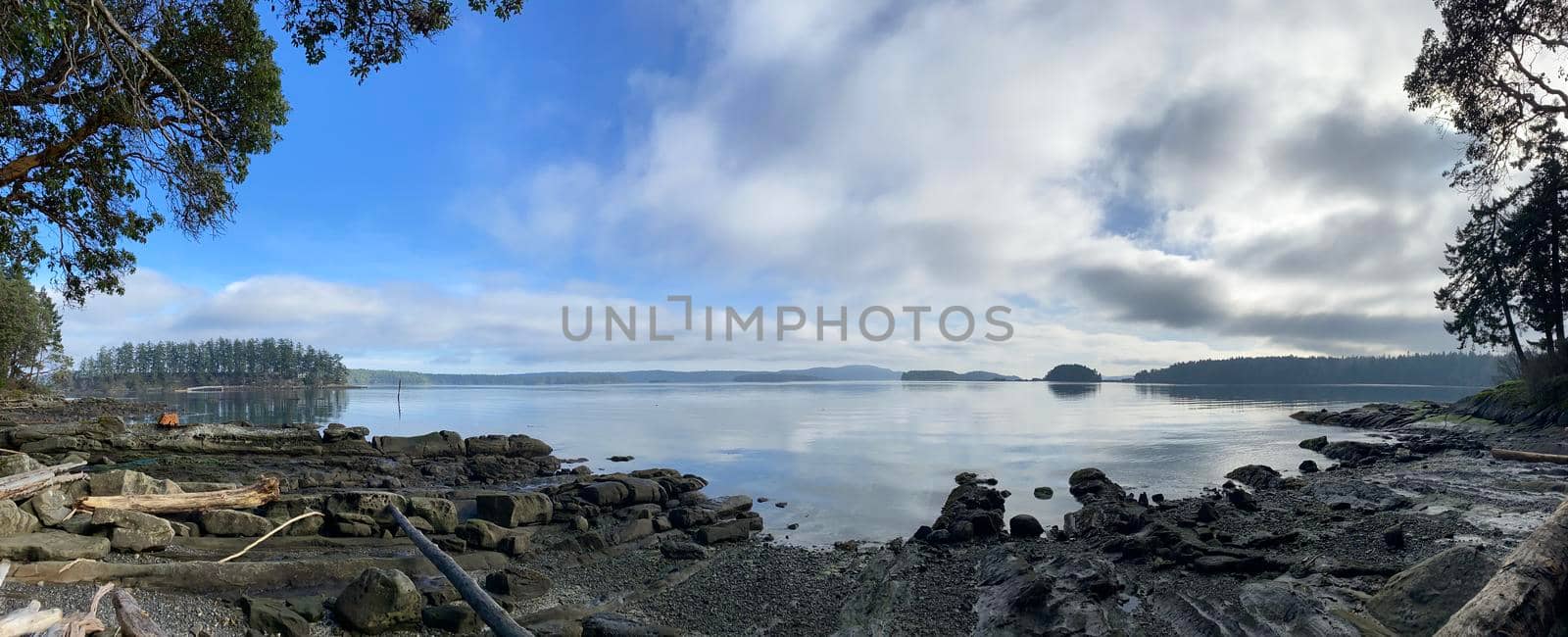 Beautiful panoramic view of Clam Bay near Thetis Island, British Columbia, Canada.