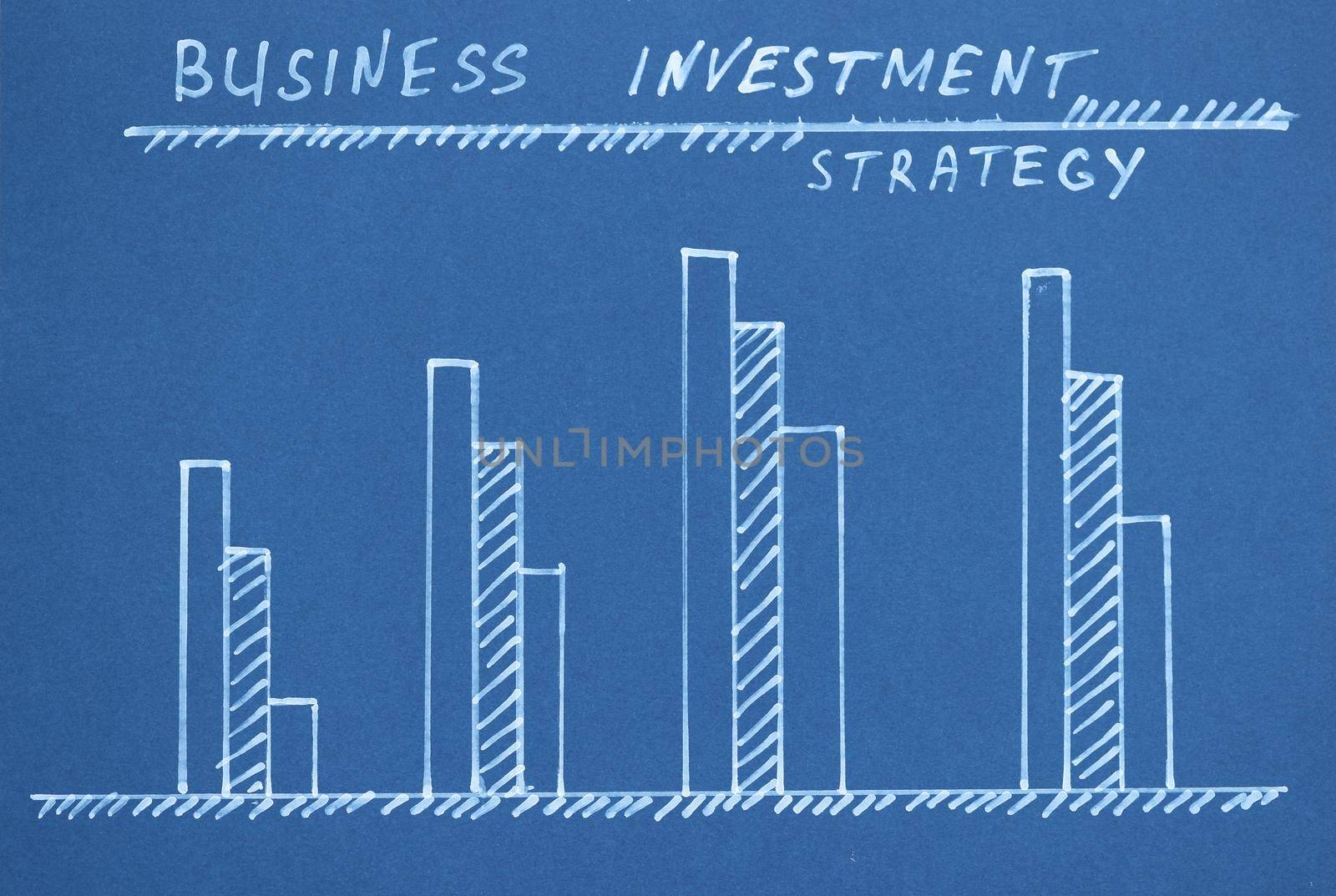 Chart growth indicators are drawn on blue background closeup by kuprevich