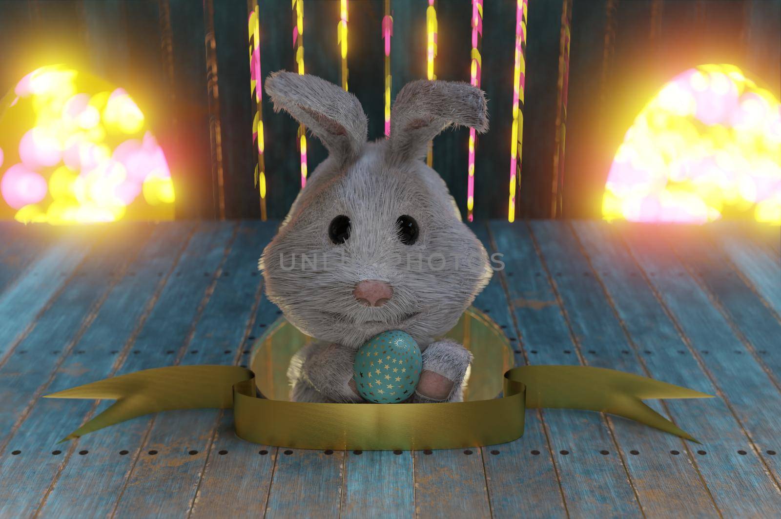 3d illustration. Easter concept. Bunny looking from a hole . copy space for text