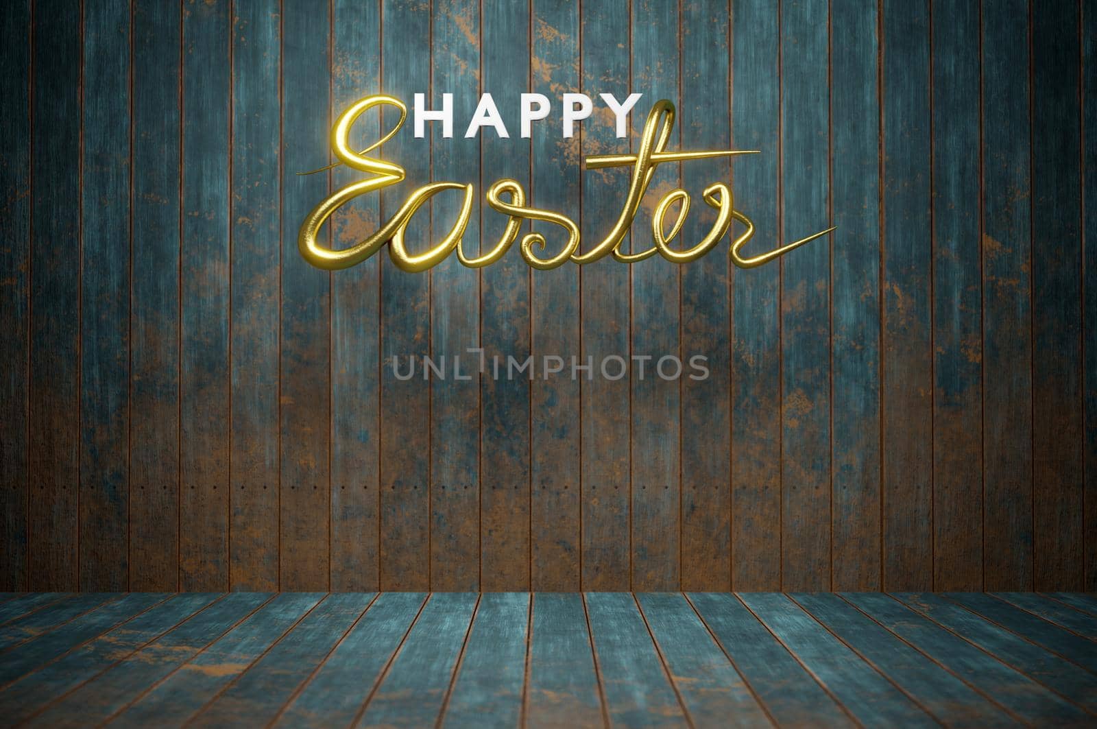 3d illustration. Easter concept on wood background . copy space for text by Hepjam