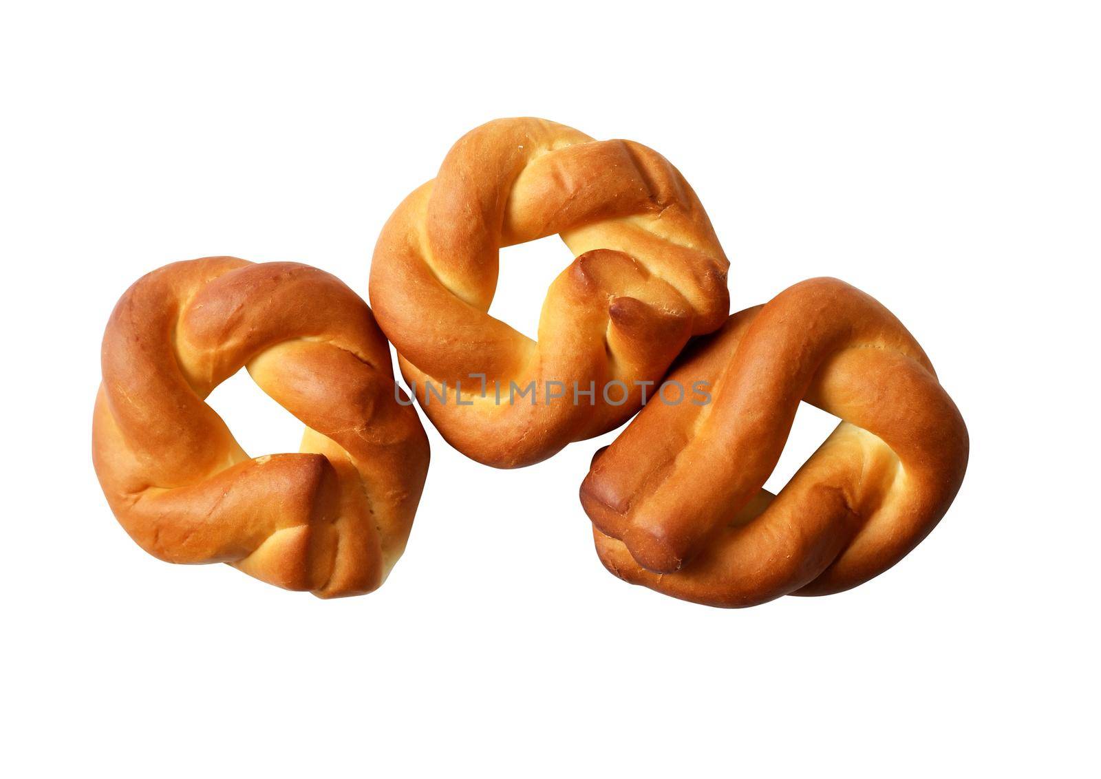 Few freshness bagels isolated on white background with clipping path
