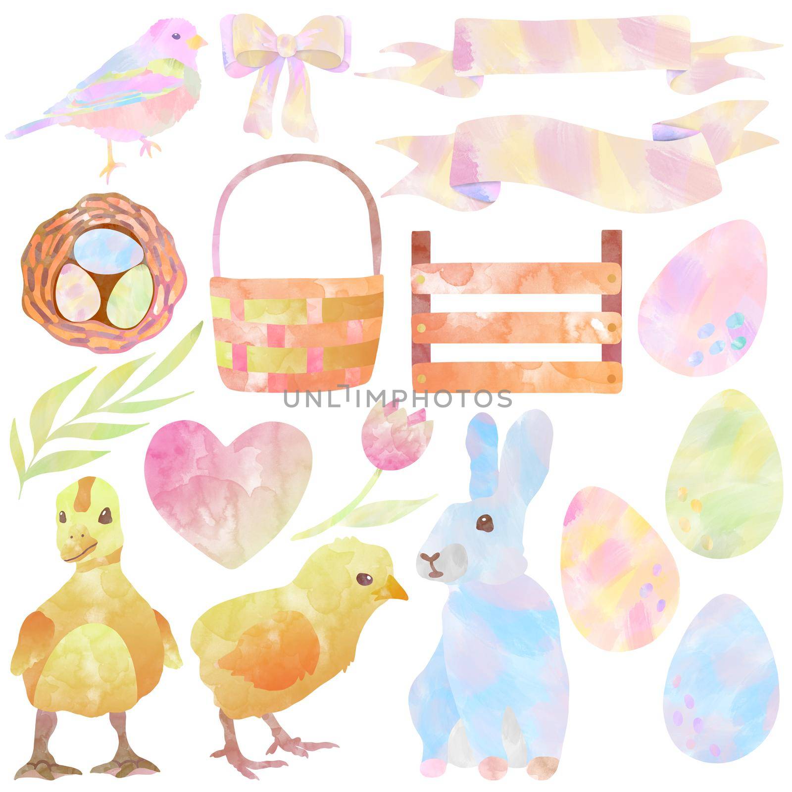 Watercolor easter pastel clipart set by PopovaMargarita