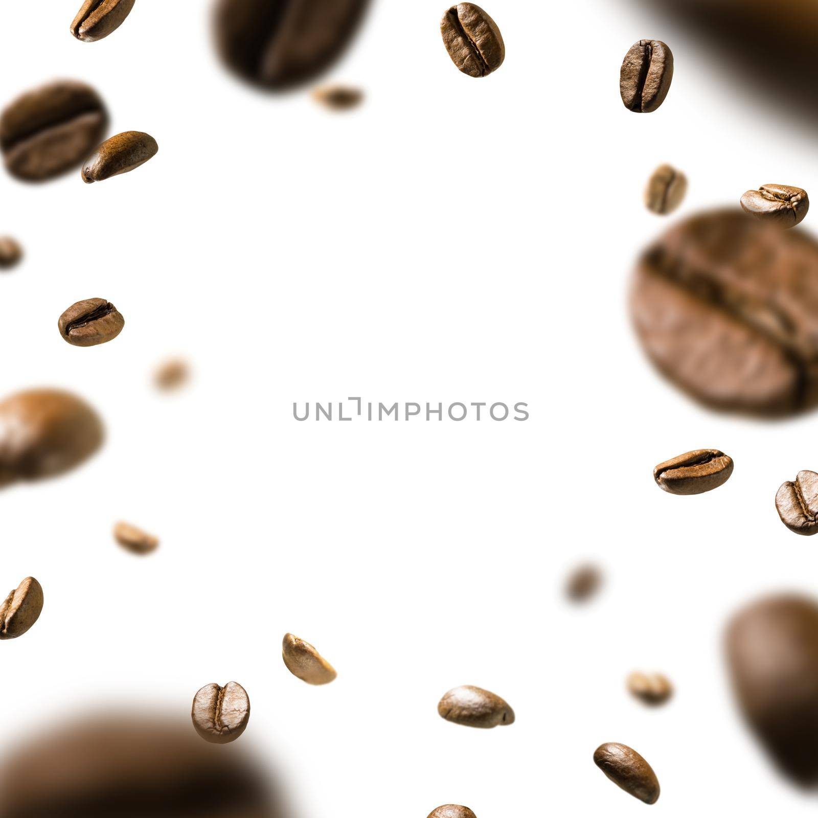 Coffee beans levitate on a white background by butenkow