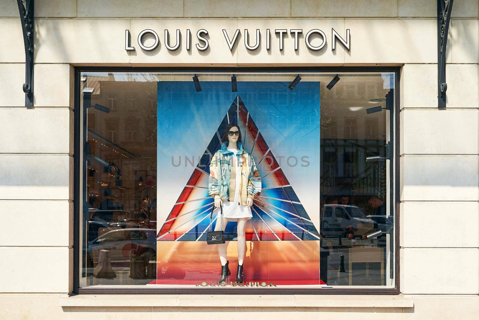 Brussels, Belgium - April 1 2019: Showcase of the Louis Vuitton store.