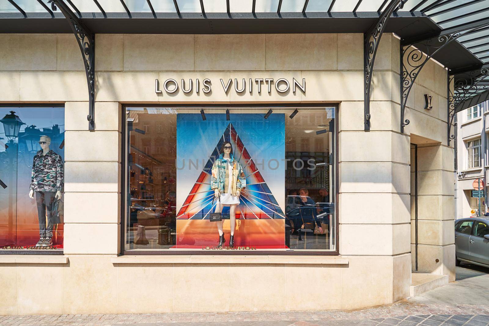 Brussels, Belgium - April 1 2019: Showcase of the Louis Vuitton store.