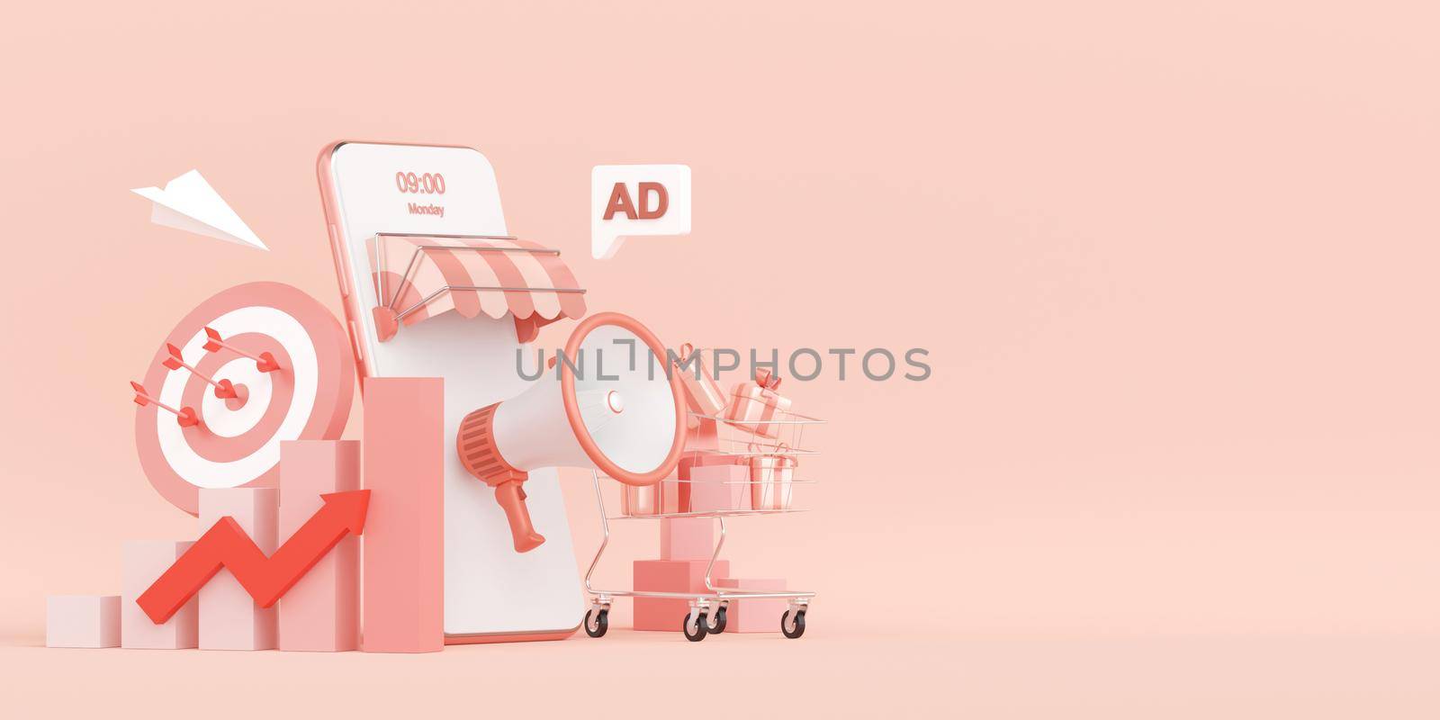 3d illustration of Shooting advertisements for online sales to be effective and targeted.