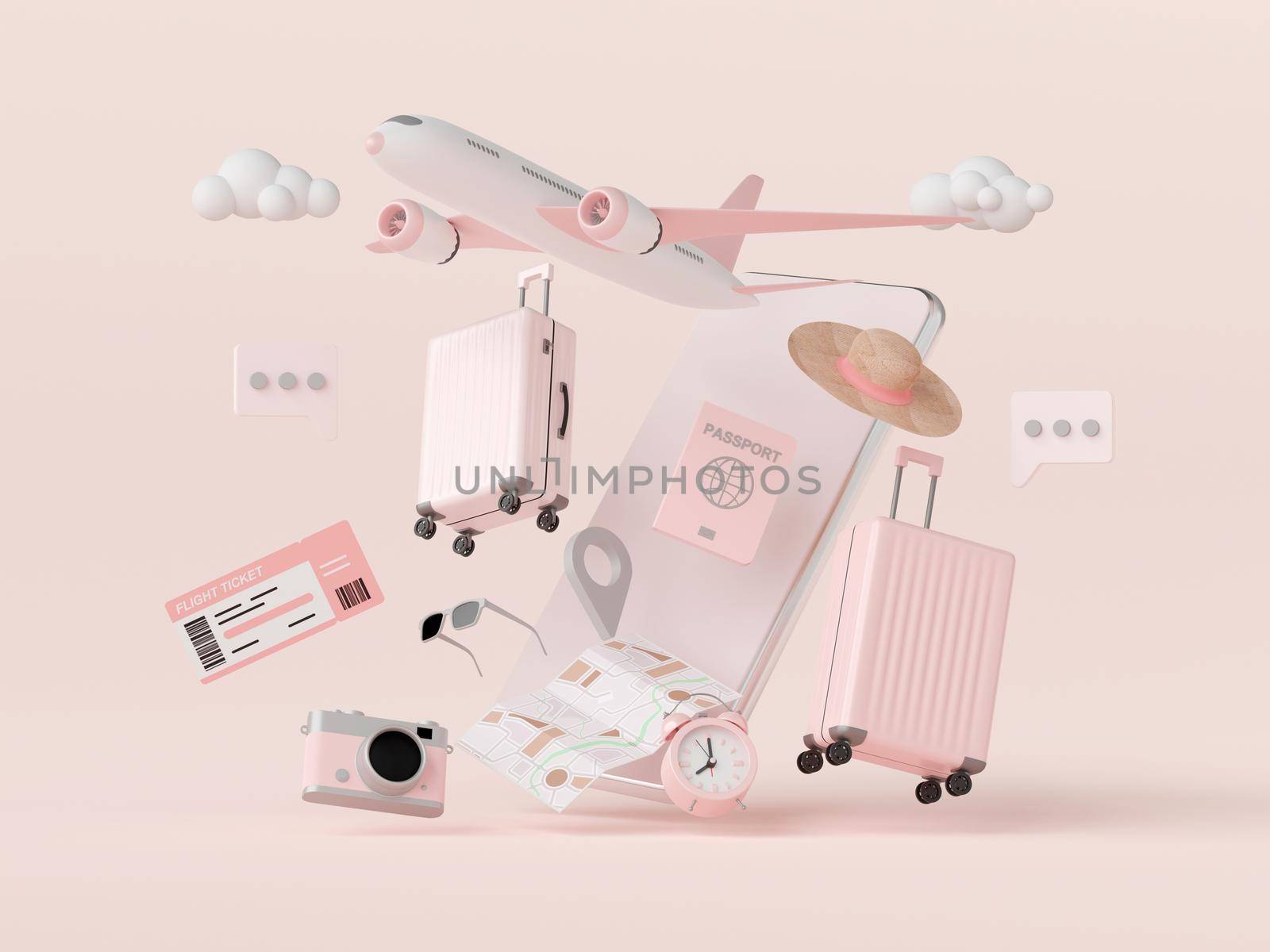 Flight booking, buy ticket or checking application on smartphone, 3d illustration by nutzchotwarut