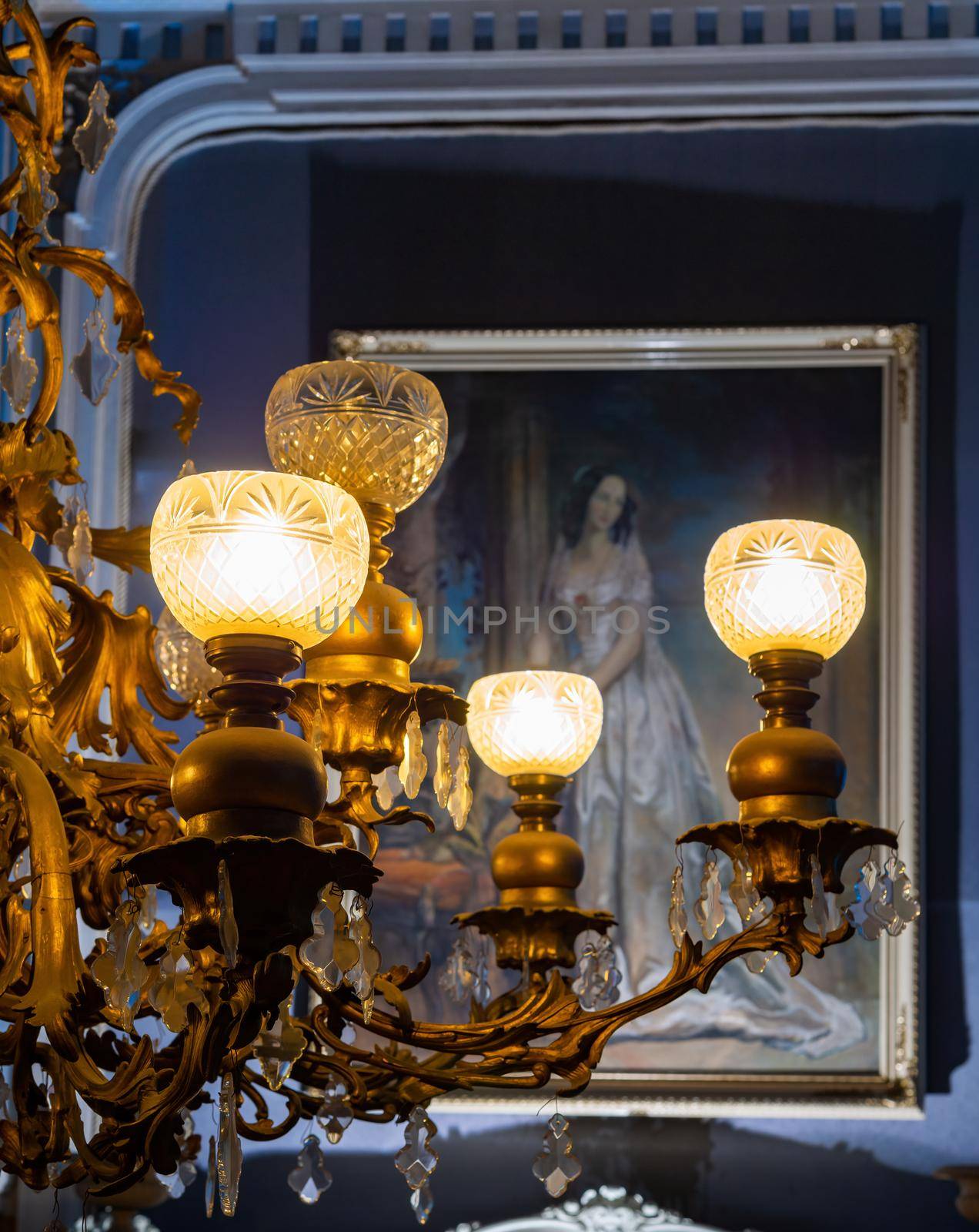 Russia, St. Petersburg 04.01.2022. Chandelier in the interior of the Yusupov Palace Theater by Andre1ns