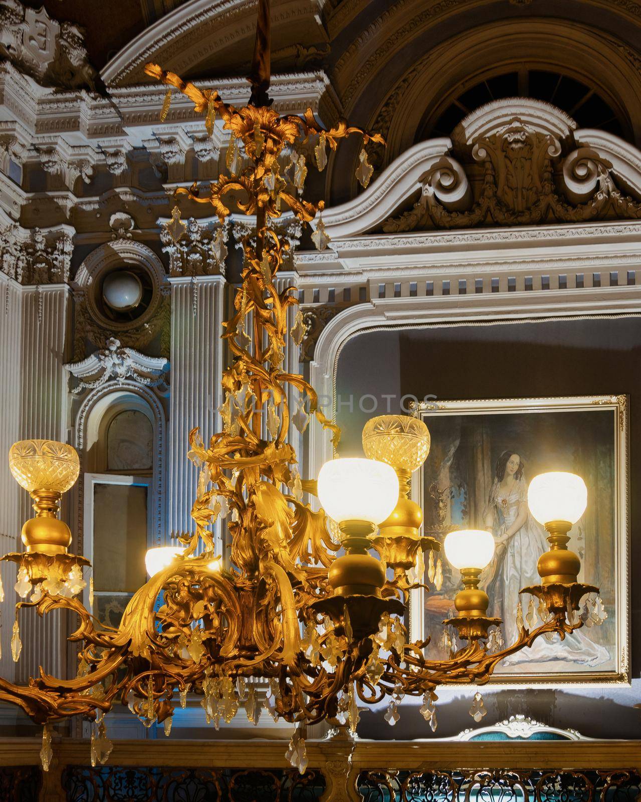 Russia, St. Petersburg 04.01.2022. Chandelier in the interior of the Yusupov Palace Theater. photo