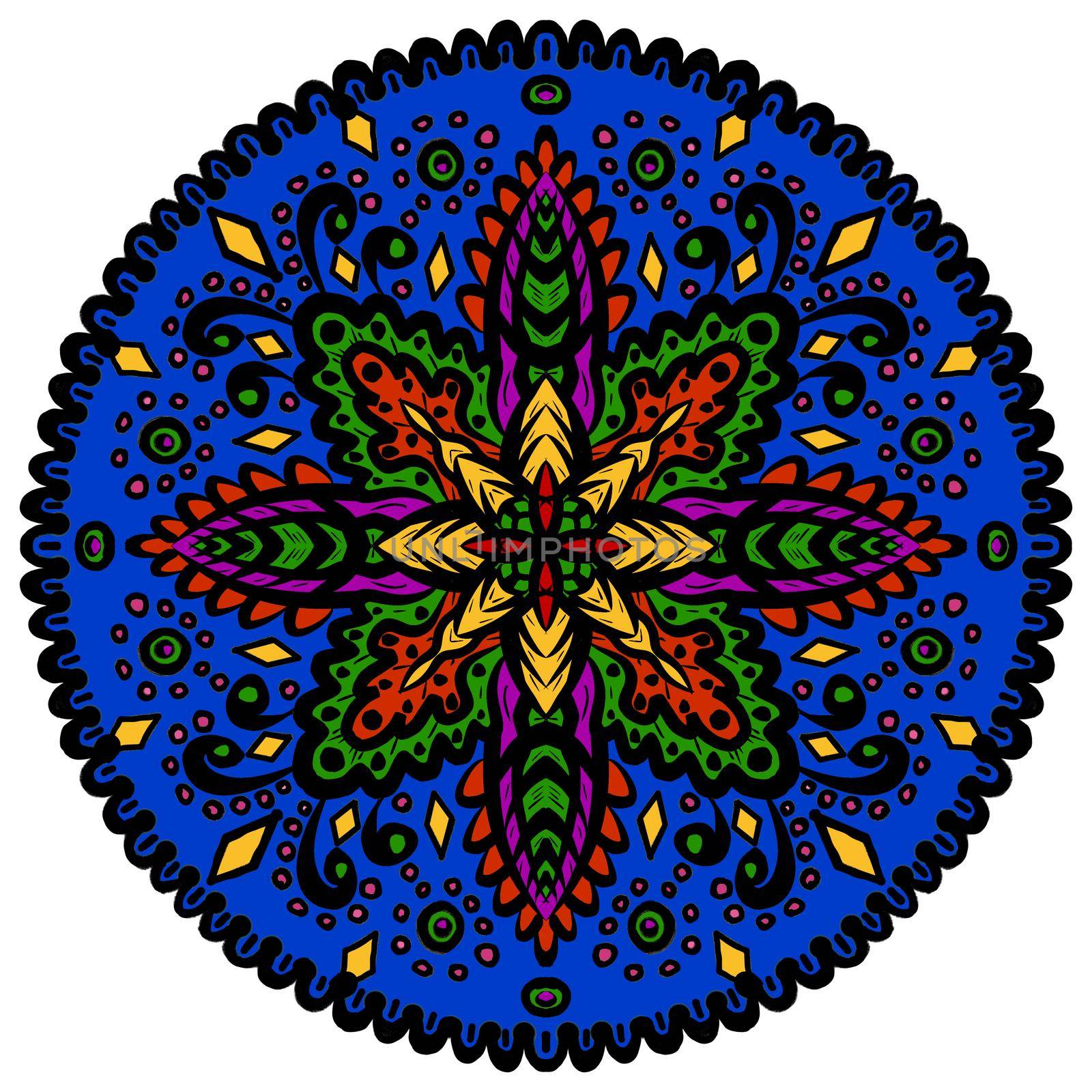 Hand drawn doodle mandala. Ethnic mandala with colorful ornament. applied Thai art Isolated.