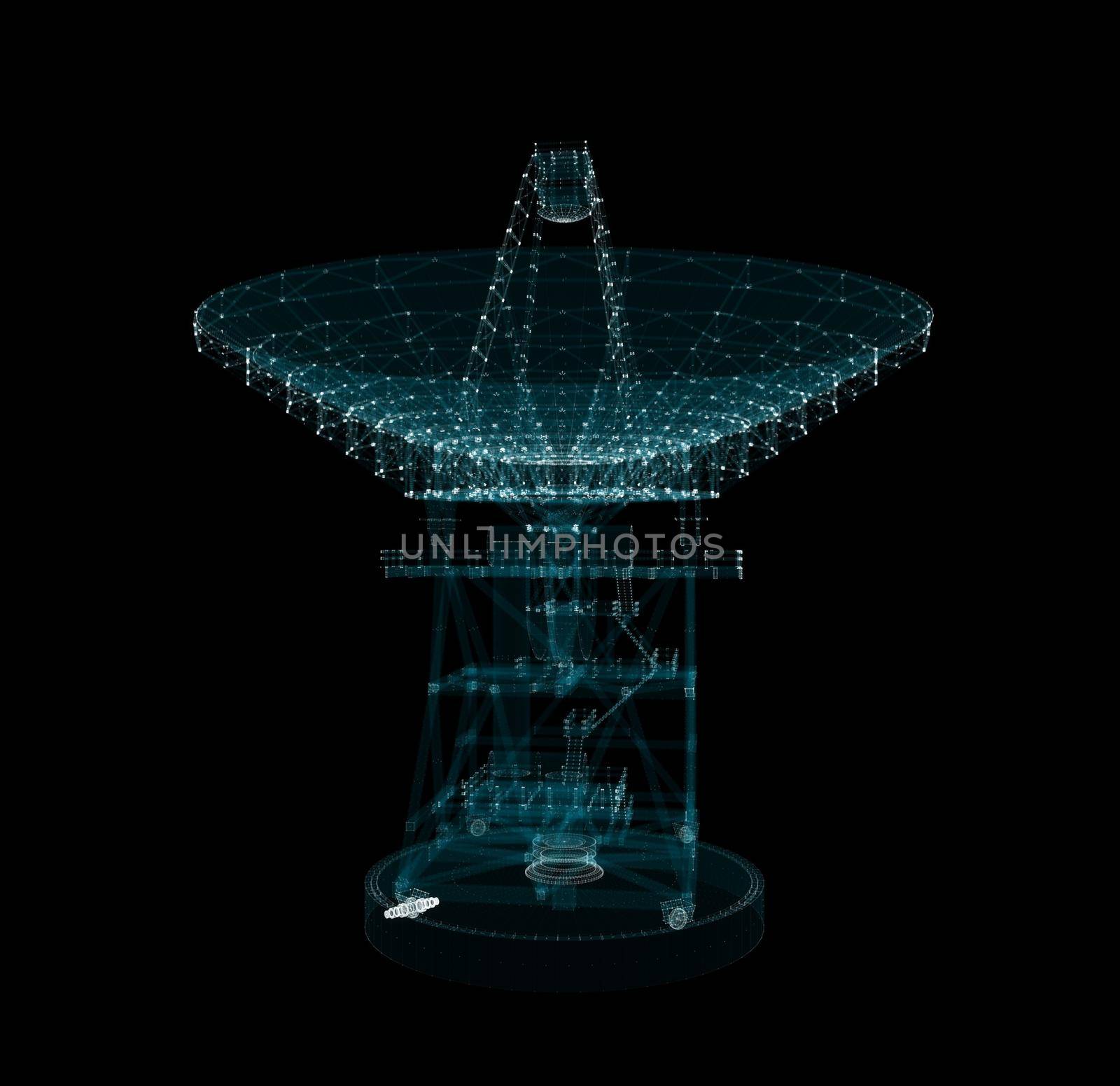 Hologram Large Satelite Dishes Telescope. Science and Technology Concept by cherezoff
