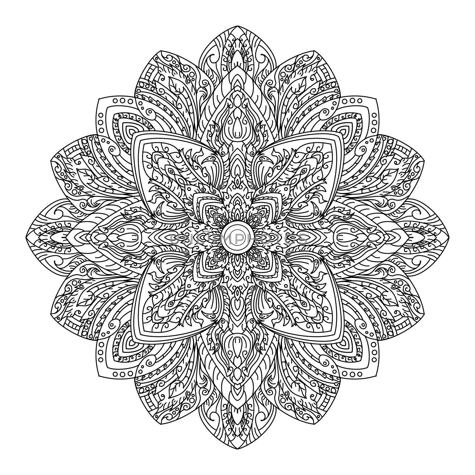 Monotone hand drawn doodle mandala. Ethnic mandala with monotone  ornament. applied Thai art Isolated.