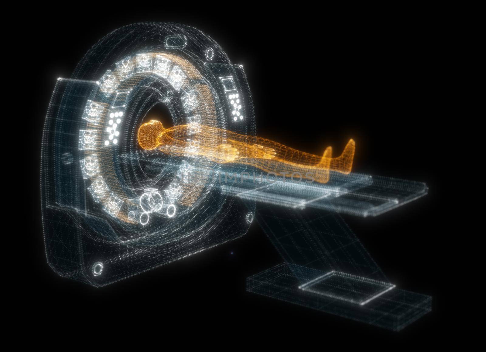 Digital MRI scan with patient Hologram. Medicine and Technology Concept by cherezoff