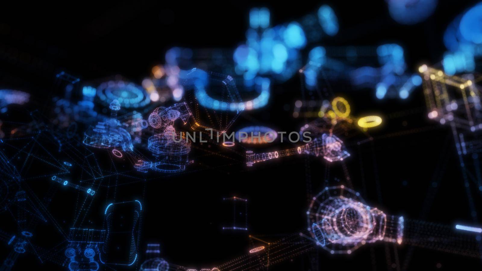 Abstract technology particles mesh background. 3d illustration