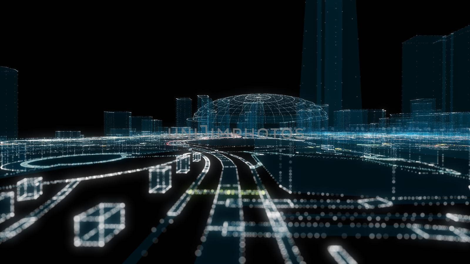Futuristic Smart Digital City. Smart City And Technology Business Concept by cherezoff