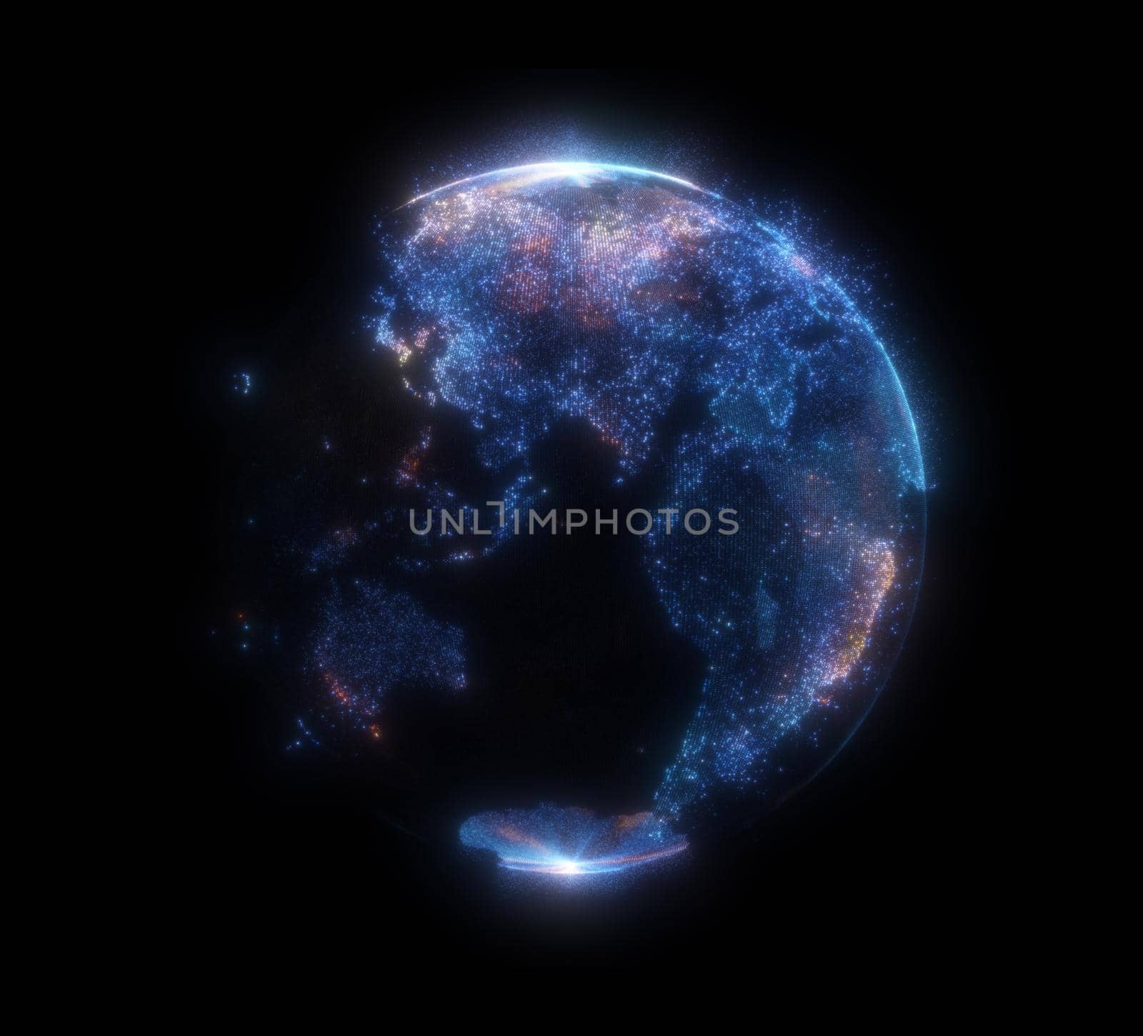 Glowing sphere with a map of the world from particles by cherezoff
