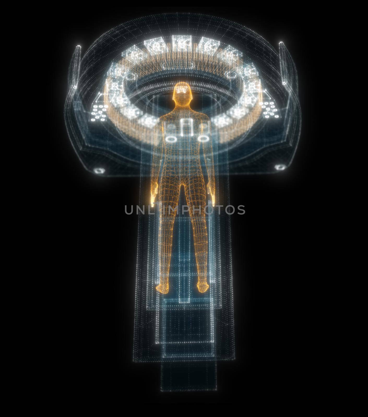 Digital MRI scan with patient Hologram. Medicine and Technology Concept by cherezoff