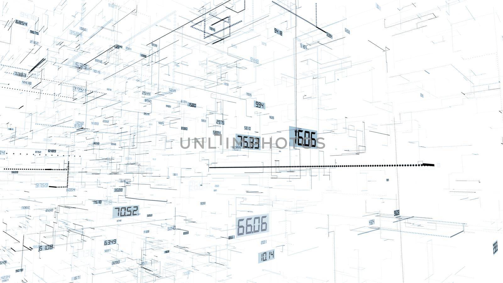 Lines with numbers. The concept of the modern digital world. 3d illustration