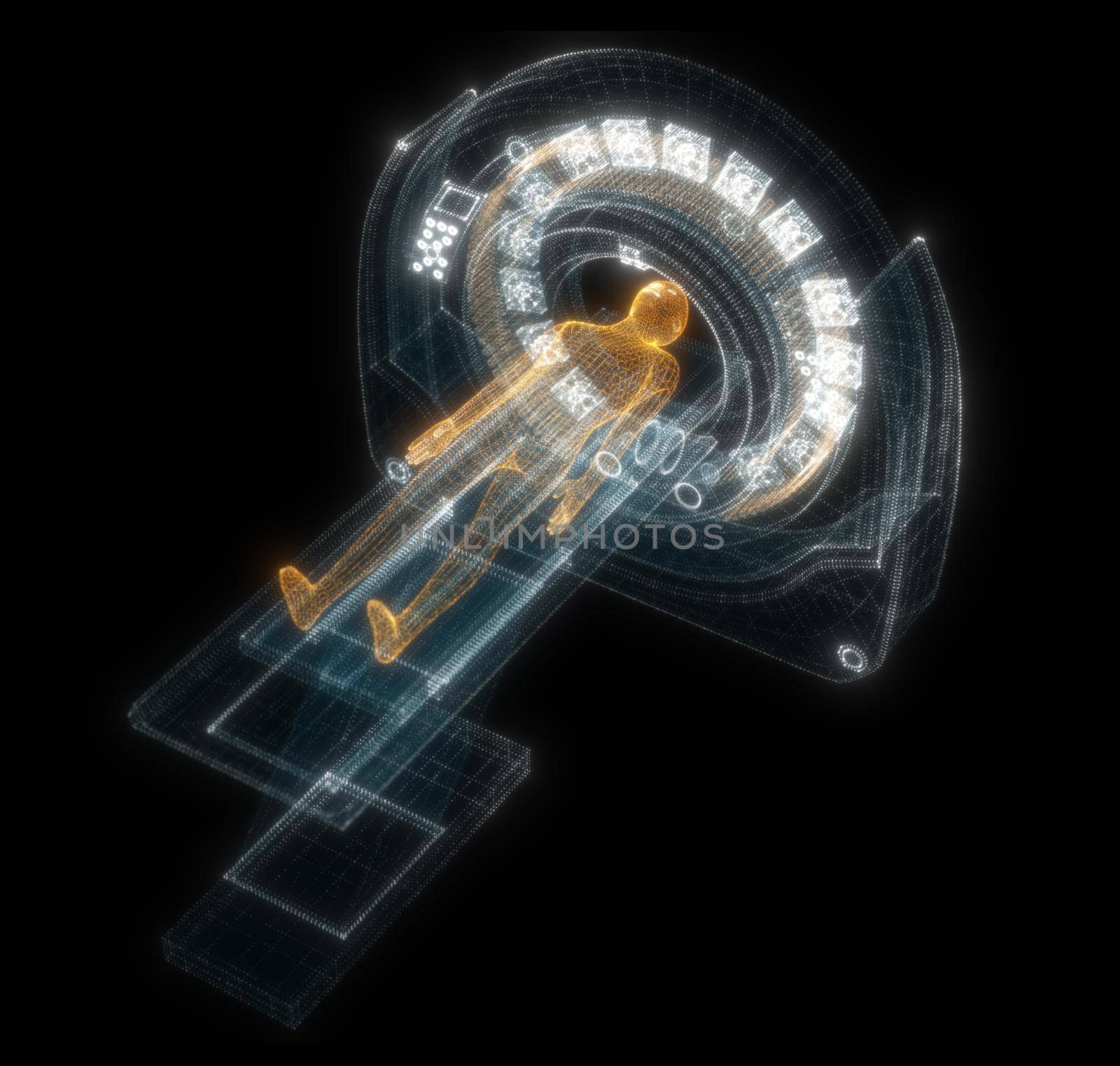Digital MRI scan with patient Hologram. Medicine and Technology Concept. Interface element. 3d illustration