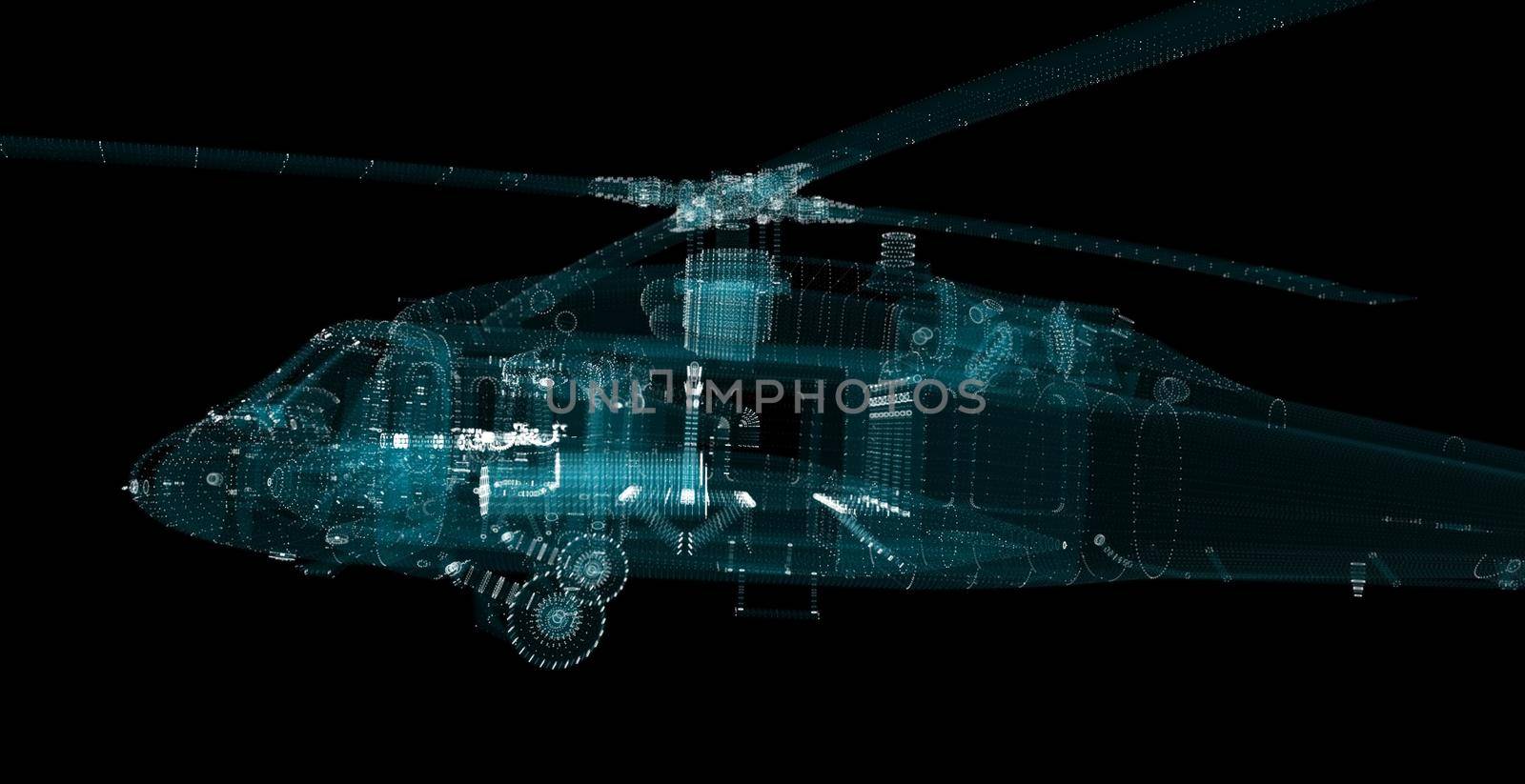 Helicopter Hologram. Military and Technology Concept. Interface element. 3d illustration