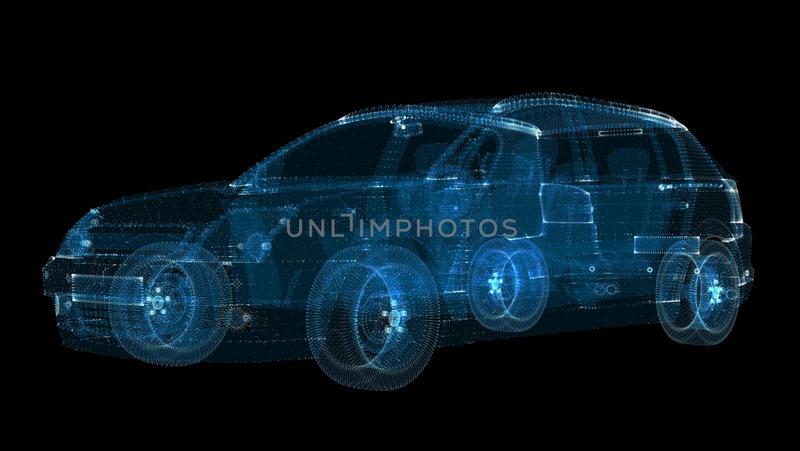 3d hologram of intelligent car of particles by cherezoff