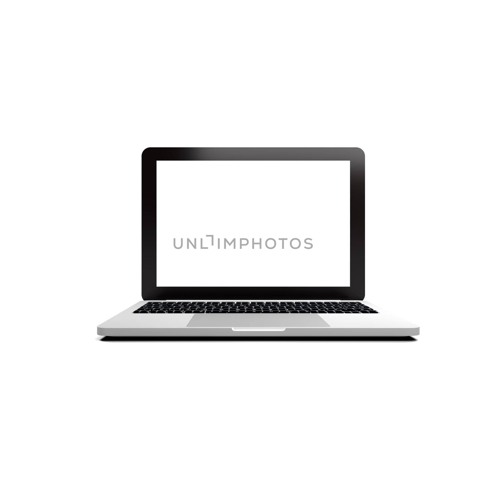 Isolated laptop with empty space on white background. 3d illustration