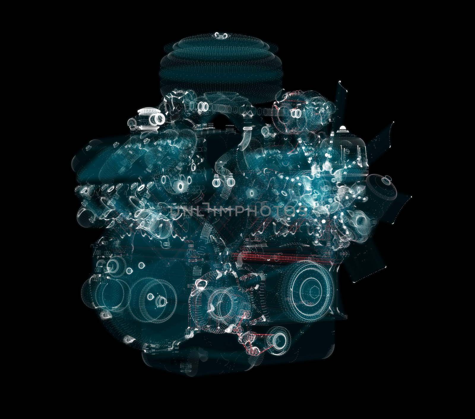 3D rendering, Holographic Particle engine. 3d illustration