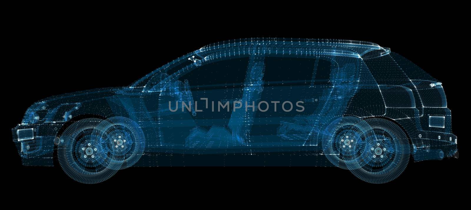 3d hologram of intelligent car of particles by cherezoff